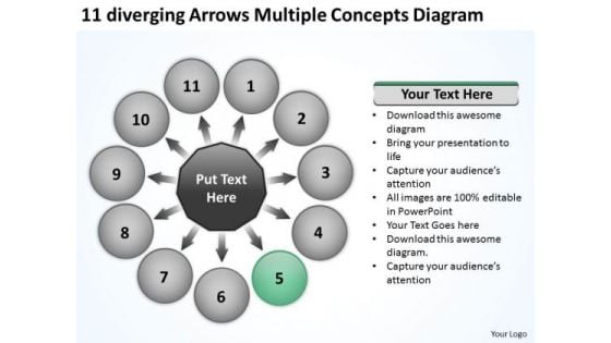 11 Diverging Arrows Multilple Concepts Diagram Circular Spoke Process PowerPoint Slides