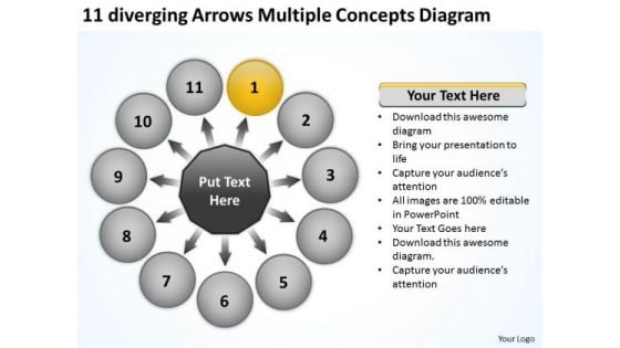 11 Diverging Arrows Multilple Concepts Diagram Pie Network PowerPoint Templates