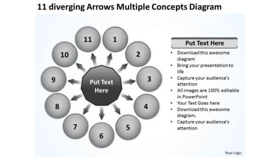 11 Diverging Arrows Multilple Concepts Diagram Ppt Circular Spoke Process PowerPoint Templates