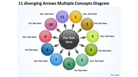 11 Diverging Arrows Multilple Concepts Diagram Ppt Cycle Flow Network PowerPoint Templates