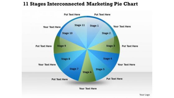 11 Stages Interconnected Marketing Pie Chart Ppt Construction Business Plan PowerPoint Slides