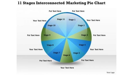 11 Stages Interconnected Marketing Pie Chart Ppt Construction Business Plan PowerPoint Slides