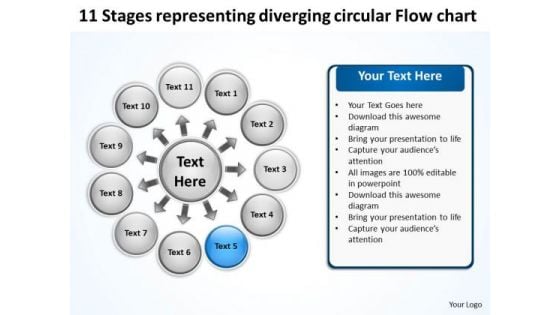 11 Stages Representing Diverging Circular Flow Chart Cycle Layout Diagram PowerPoint Slides
