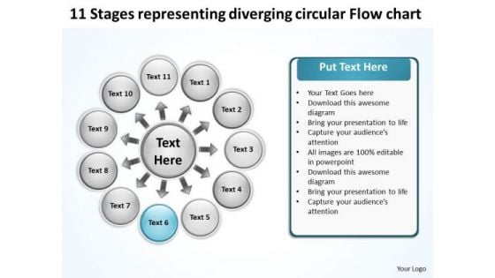 11 Stages Representing Diverging Circular Flow Chart Target PowerPoint Slides