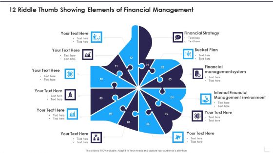 12 Riddle Thumb Showing Elements Of Financial Management Icons PDF