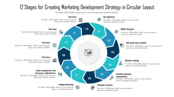 12 Stages For Creating Marketing Development Strategy In Circular Layout Ppt Infographics Outline PDF