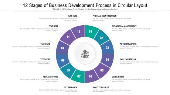 12 Stages Of Business Development Process In Circular Layout Ppt Professional Samples PDF