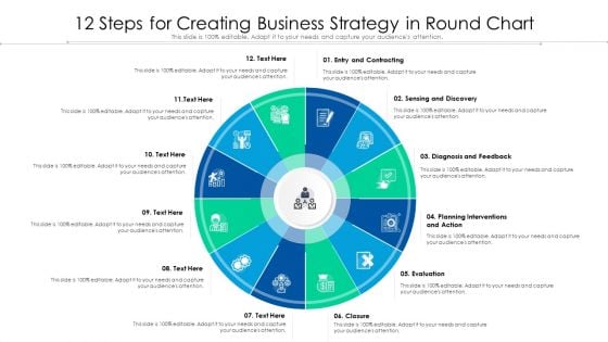 12 Steps For Creating Business Strategy In Round Chart Ppt Infographics Guide PDF