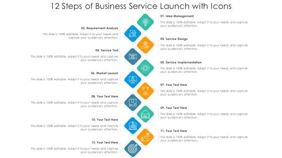 12 Steps Of Business Service Launch With Icons Ppt PowerPoint Presentation Gallery Professional PDF