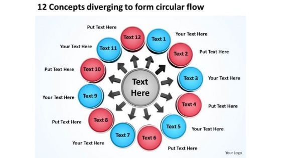 12 Concepts Diverging To Form Circular Flow Ppt Network PowerPoint Slides