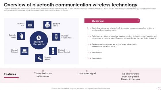 1G To 5G Wireless Communication System IT Overview Of Bluetooth Communication Wireless Technology Demonstration PDF