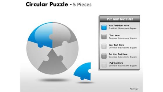 1 Circular Puzzle 5 Pieces PowerPoint Slides And Ppt Diagram Templates