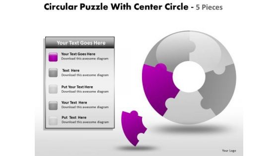 1 Circular Puzzle With Center Circle 5 Pieces PowerPoint Slides And Ppt Diagram Templates