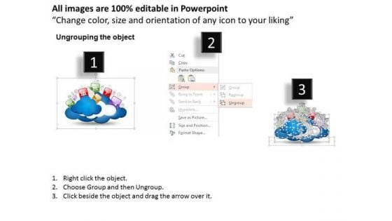 1 Cloud Computing Icons With Social Wireless Connectivity And Different Technologies Ppt Slides