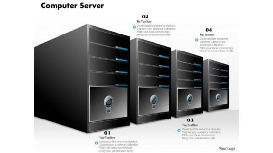 1 Computer Server Stack In A Line With Computer And Power Switch Ppt Slide