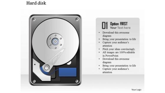 1 Detailed Icons Of Open Hard Disk Drive With Platter And Reader Ppt Slide