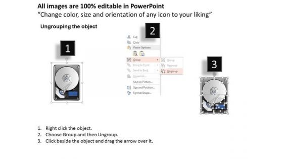 1 Detailed Icons Of Open Hard Disk Drive With Platter And Reader Ppt Slide
