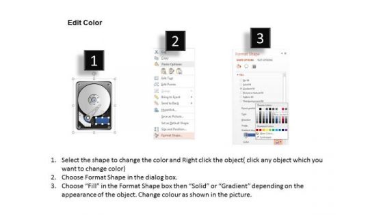 1 Detailed Icons Of Open Hard Disk Drive With Platter And Reader Ppt Slide