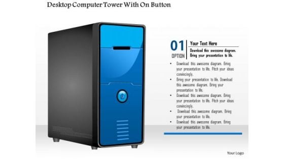 1 Editable Image Of A Desktop Computer Tower With On Button Ppt Slide