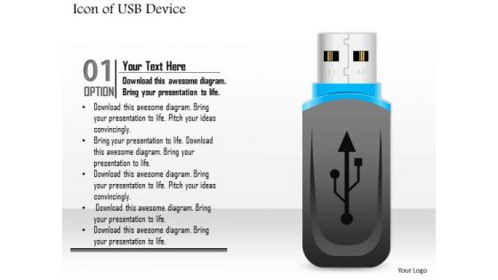 1 Icon Of A Usb Device With Data Storage Ppt Slides