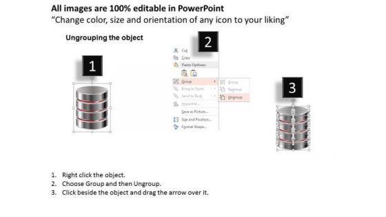 1 Icon Of Database With Storage Circular Cylinders Stacked On Top Of Each Other Ppt Slide