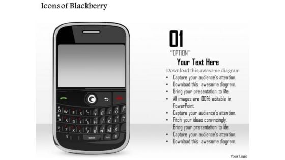 1 Icons Of Blackberry Wireless Mobile Device With Qwerty Keyboard Ppt Slide