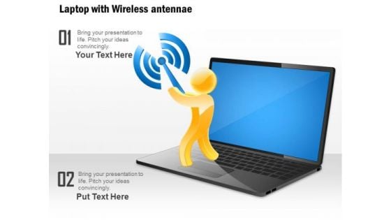 1 Laptop With Wireless Antennae Shown By Man Holding The Antenna Ppt Slide