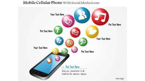 1 Mobile Cellular Phone With Social Media Icons Bubbling Up Ppt Slide