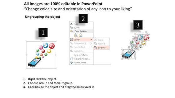 1 Mobile Cellular Phone With Social Media Icons Bubbling Up Ppt Slide