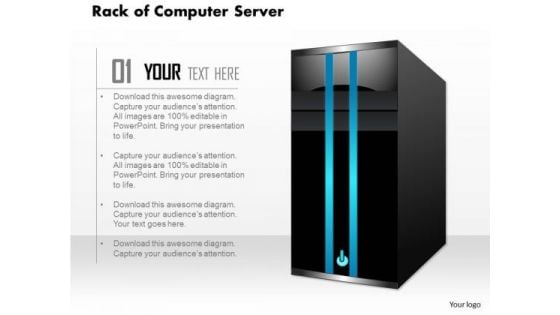 1 Rack Of Computer Servers In A Datacenter With Power Button To Show Power Ppt Slides