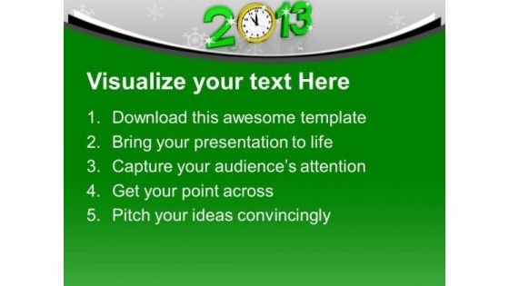 2013 Alarm Clock Over Green Background PowerPoint Templates Ppt Backgrounds For Slides 0113