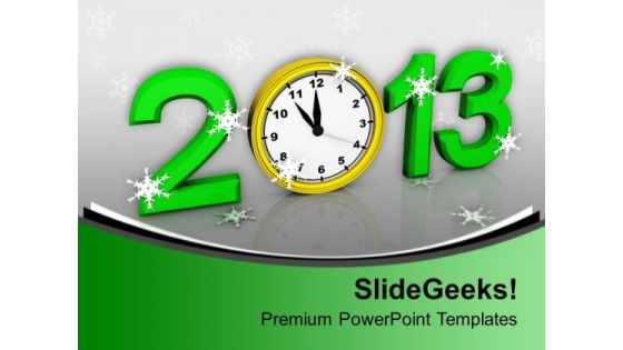 2013 Alarm Clock Over Green Background PowerPoint Templates Ppt Backgrounds For Slides 0113
