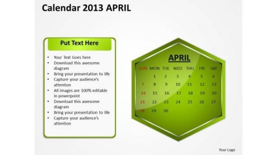 2013 April Calendar PowerPoint Slides Ppt Templates