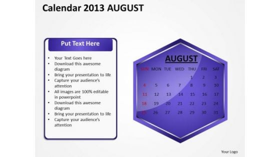 2013 August Calendar PowerPoint Slides Ppt Templates