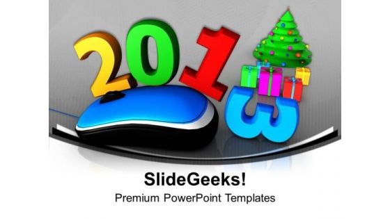 2013 Computer Mouse With Christmas Tree PowerPoint Templates Ppt Backgrounds For Slides 0113