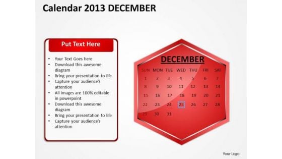 2013 December Calendar PowerPoint Slides Ppt Templates