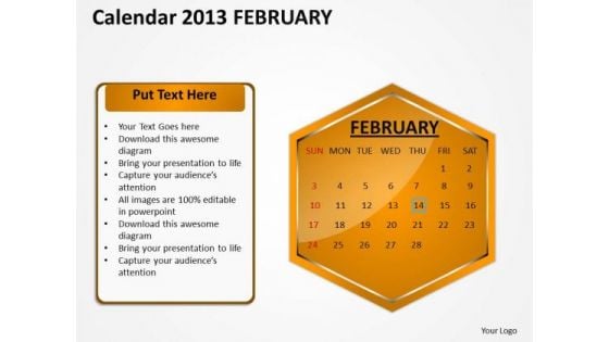 2013 February Calendar PowerPoint Slides Ppt Templates