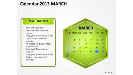 2013 March Calendar PowerPoint Slides Ppt Templates