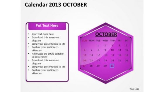 2013 October Calendar PowerPoint Slides Ppt Templates