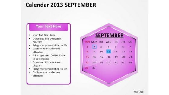 2013 September Calendar PowerPoint Slides Ppt Templates