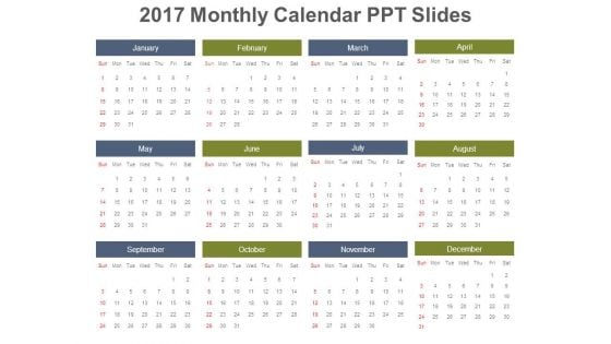 2017 Monthly Calendar Ppt Slides