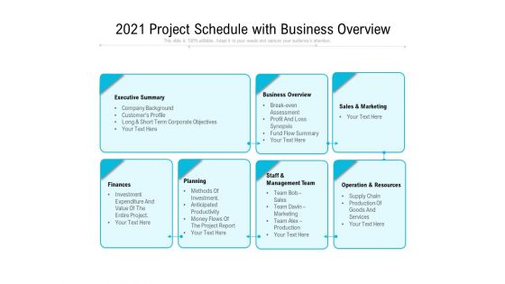 2021 Project Schedule With Business Overview Ppt PowerPoint Presentation Show PDF