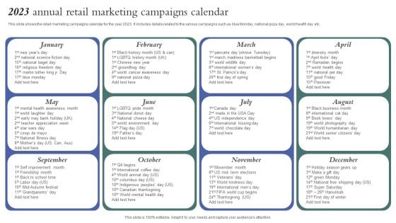 2023 Annual Retail Marketing Campaigns Calendar Information PDF
