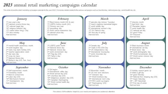 2023 Annual Retail Marketing Campaigns Calendar Information PDF