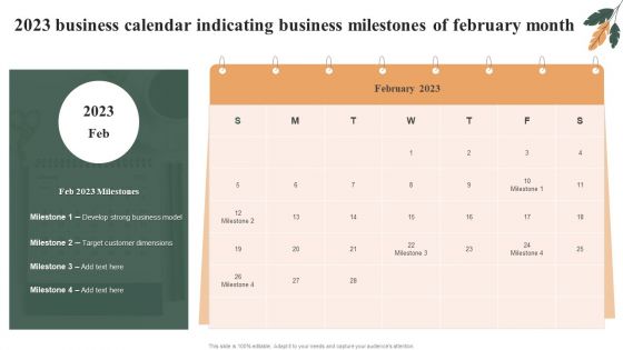 2023 Business Calendar Indicating Business Milestones Of February Month Topics PDF