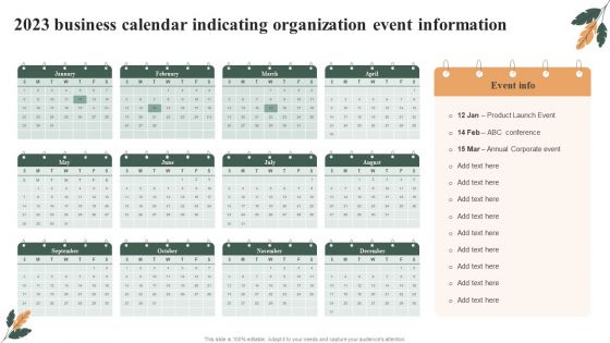 2023 Business Calendar Indicating Organization Event Information Portrait PDF