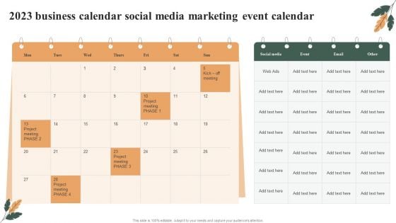 2023 Business Calendar Social Media Marketing Event Calendar Inspiration PDF