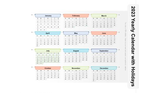 2023 Yearly Calendar With Holidays Ppt PowerPoint Presentation File Graphics Pictures PDF