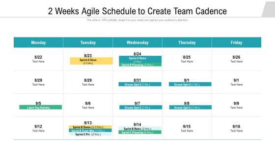 2 Weeks Agile Schedule To Create Team Cadence Ppt Professional Backgrounds PDF