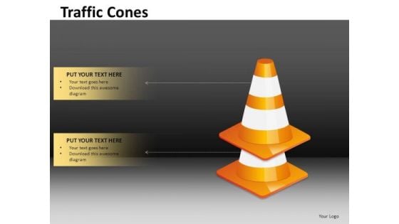 2 Stacked Traffic Cones With Textboxes Editable Ppt Slides